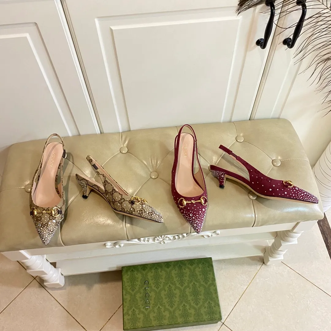 👟👟Ex-factory price 660👟👟, Gucci high heels, original canvas embellished with bright crystals, sheepskin lining, leather outsole, size 35-40 (41 customized, non-refundable)